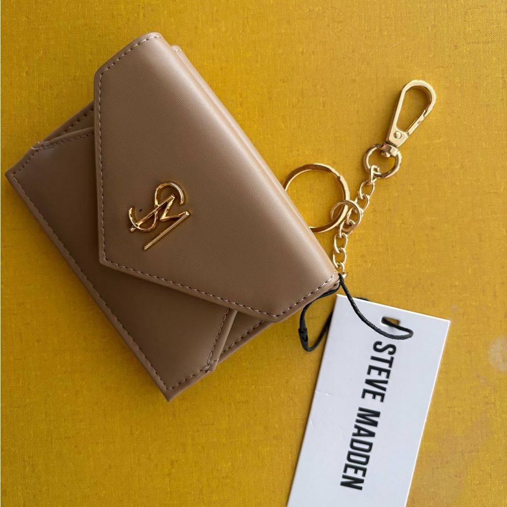 Steve Madden Brown Mini Wallet Keychain with Gold Hardware